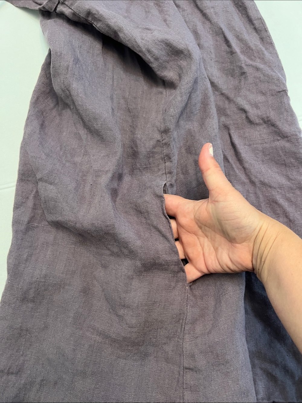 LINEN HANDMADE STUDIO LINEN STRAP DRESS GIA PURPLE SIZE MEDIUM - Picture 6 of 13